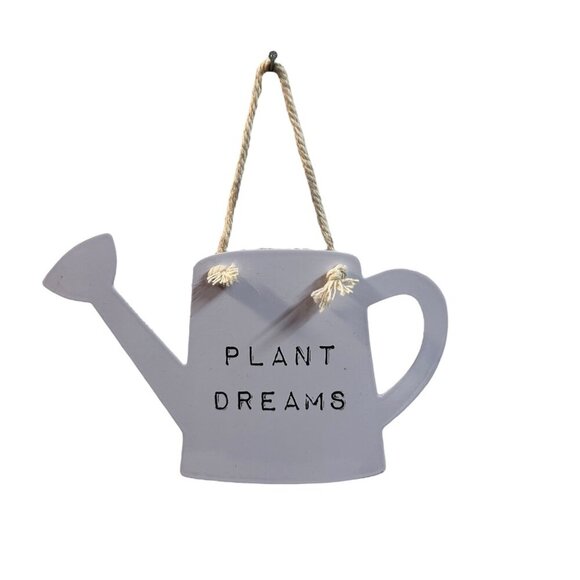 Metal Watering Can Mini Sign Wall Hanging Decor Plant Rustic Inspirational White - Picture 1 of 8